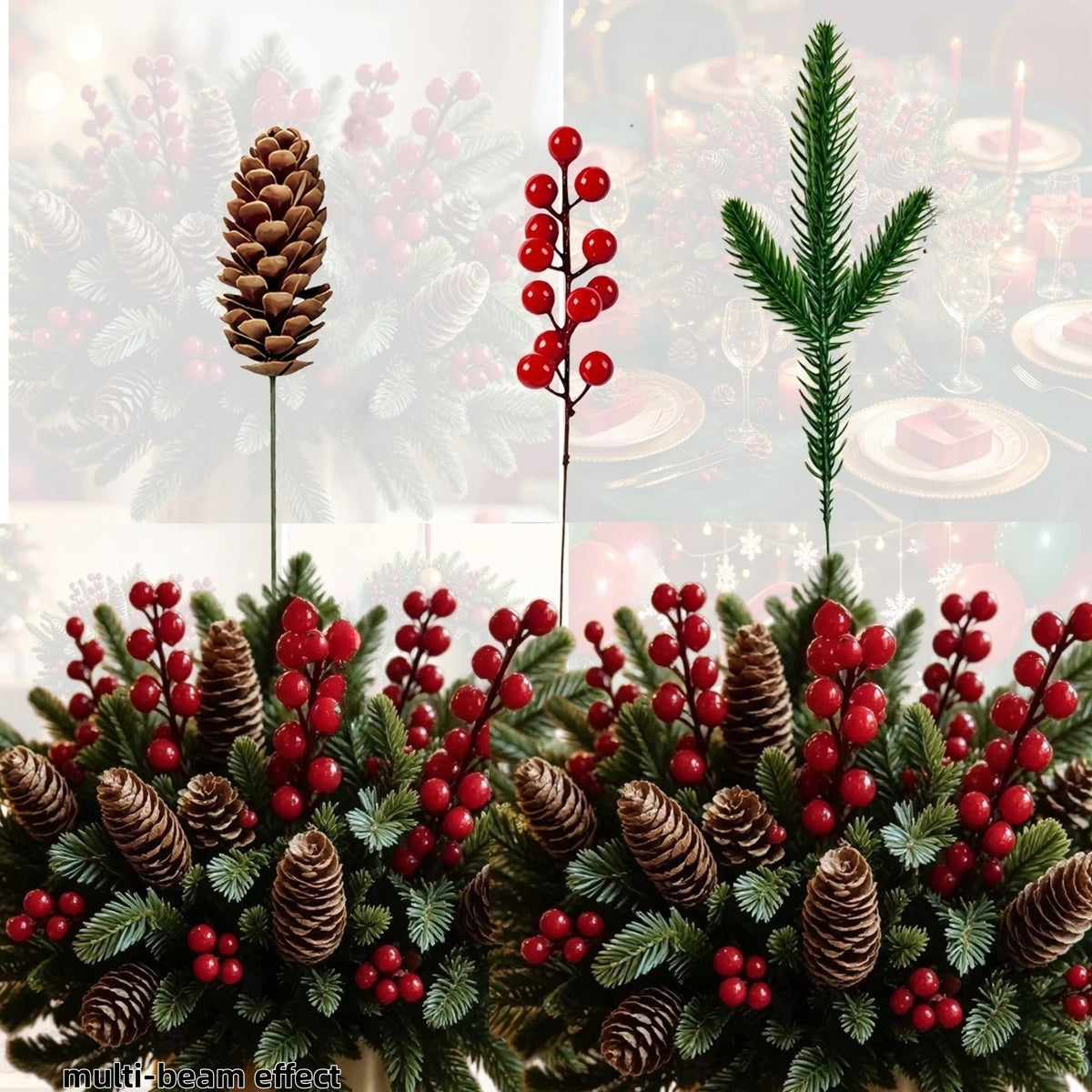24pcs Artificial Pine, Pinecone & Red Berry Christmas Bouquet Christmas Decor Set Richie's