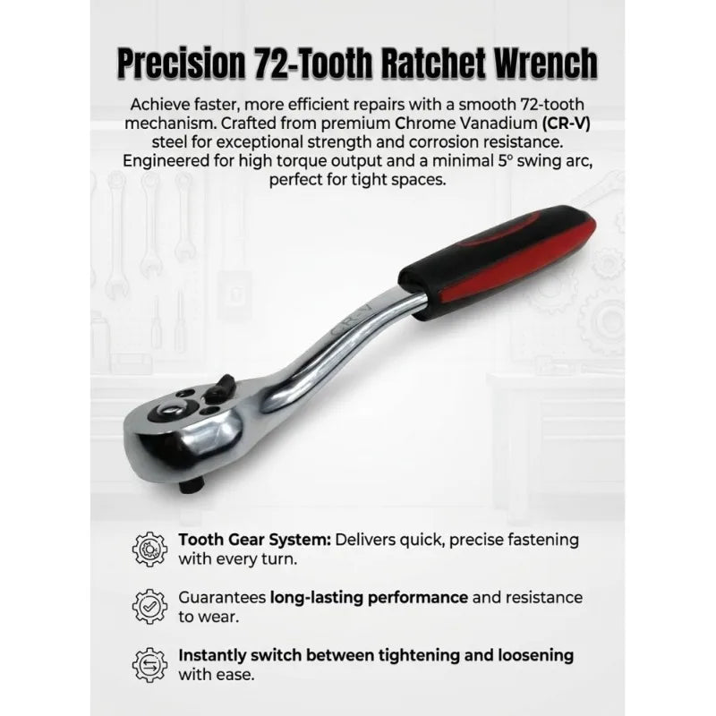 72-Tooth Ratchet Wrench – Two-Way Socket Drive for Car & Bike Ratchet Wrench Richie's