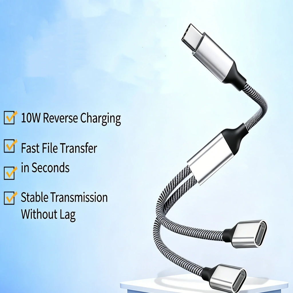 2-in-1 USB-C Splitter Cable Dual Port OTG Data Sync & Charging USB-C Splitter Cable Richie's