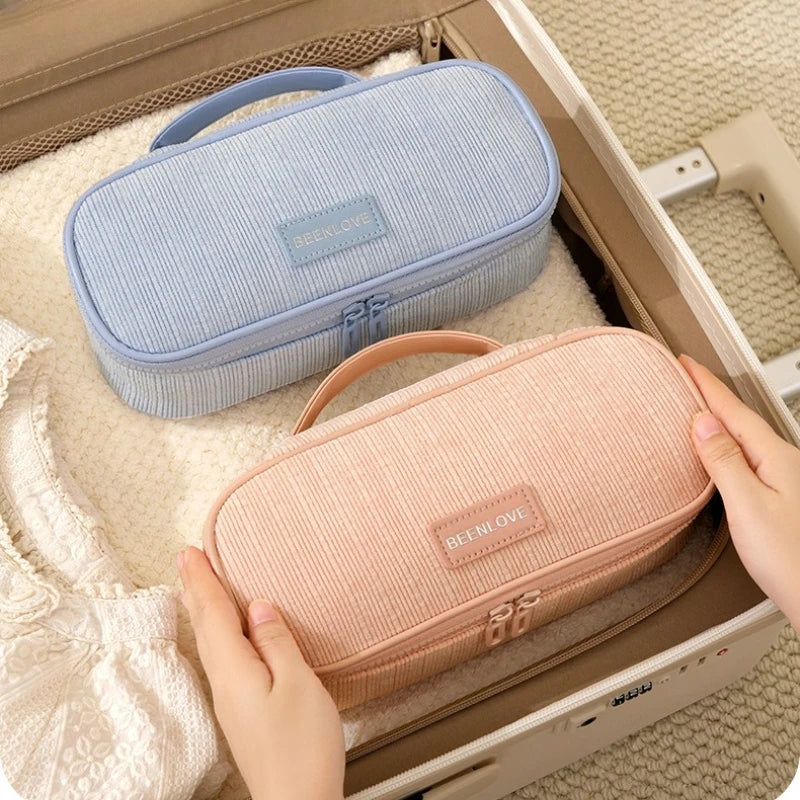 Women's Corduroy Cosmetic Bag – Large Travel Toiletry Pouch Travel Cosmetic Bag Richie's
