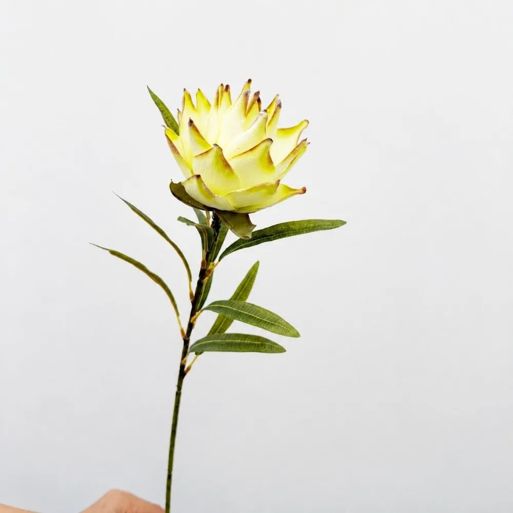 Flocked Artificial Emperor Protea Flower Large Silk Bloom 65cm Artificial Flower Richie's A-White