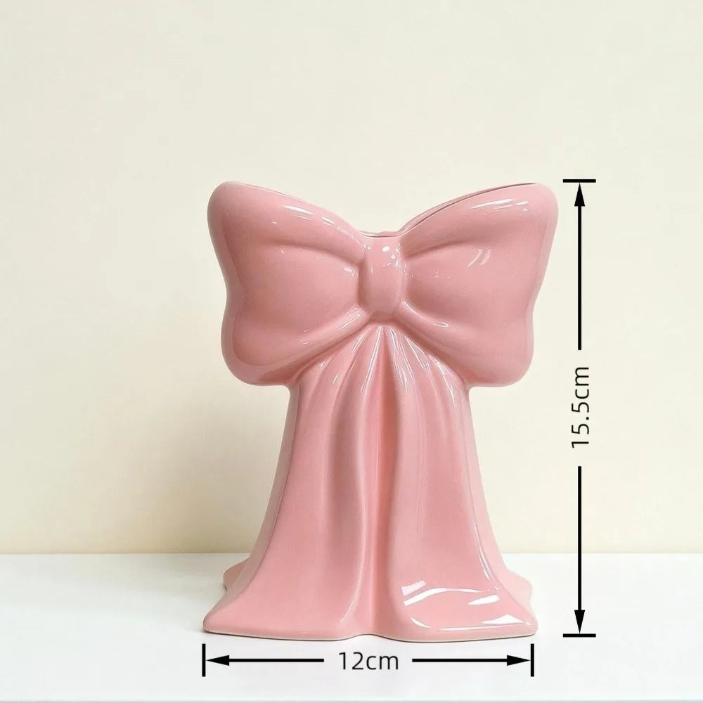 Pink Coquette Ceramic Bow Vase – Handcrafted Desk Decor Decorative Ceramic Vase Richie's