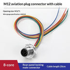 M12 IP67 Waterproof Connector 4/5/8 Pin Panel Socket 22AWG Wire Industrial Connector Richie's Back 8P M 20cm