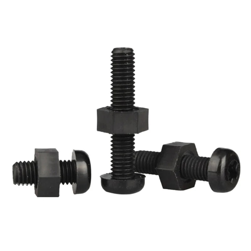 PA66 Black Nylon Screw Nut Set M2–M8 | Round Head Plastic Bolts Nylon Screw Nut Set Richie's