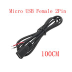 5Pcs Micro USB 2/4 Pin Male Female Connector DIY Charging Cable USB Connector Kit Richie's Female 2Pin 100CM