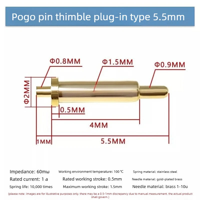 DIP SMD Double Spring PCB Pogo Pin Connectors 20/50/100 Pcs PCB Pogo Pin Connector Richie's DIP H5.5MM 20PCS