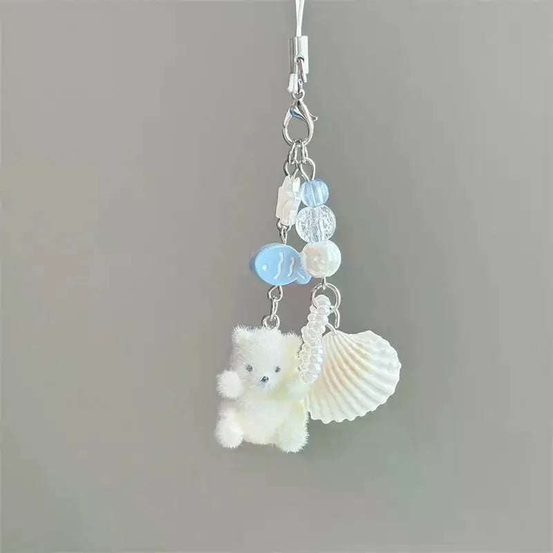 Flocked Polar Bear Shell Keychain Pendant | Cute Animal Keyring Animal Keychain Pendant Richie's