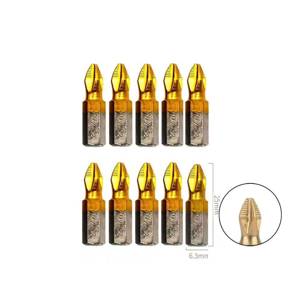 10Pcs PH2 Magnetic Screwdriver Bits – Chrome Vanadium Impact Screwdriver Bit Set Richie's Gold