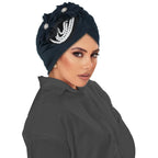 Pearl Beaded Turban Cap Women – Floral Chiffon Head Wrap Turban Head Wrap Richie's Black