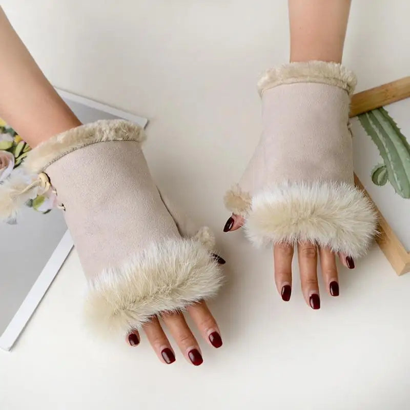 Women's Plush Fingerless Gloves – Warm Winter Wrist Mittens Fingerless Winter Gloves Richie's
