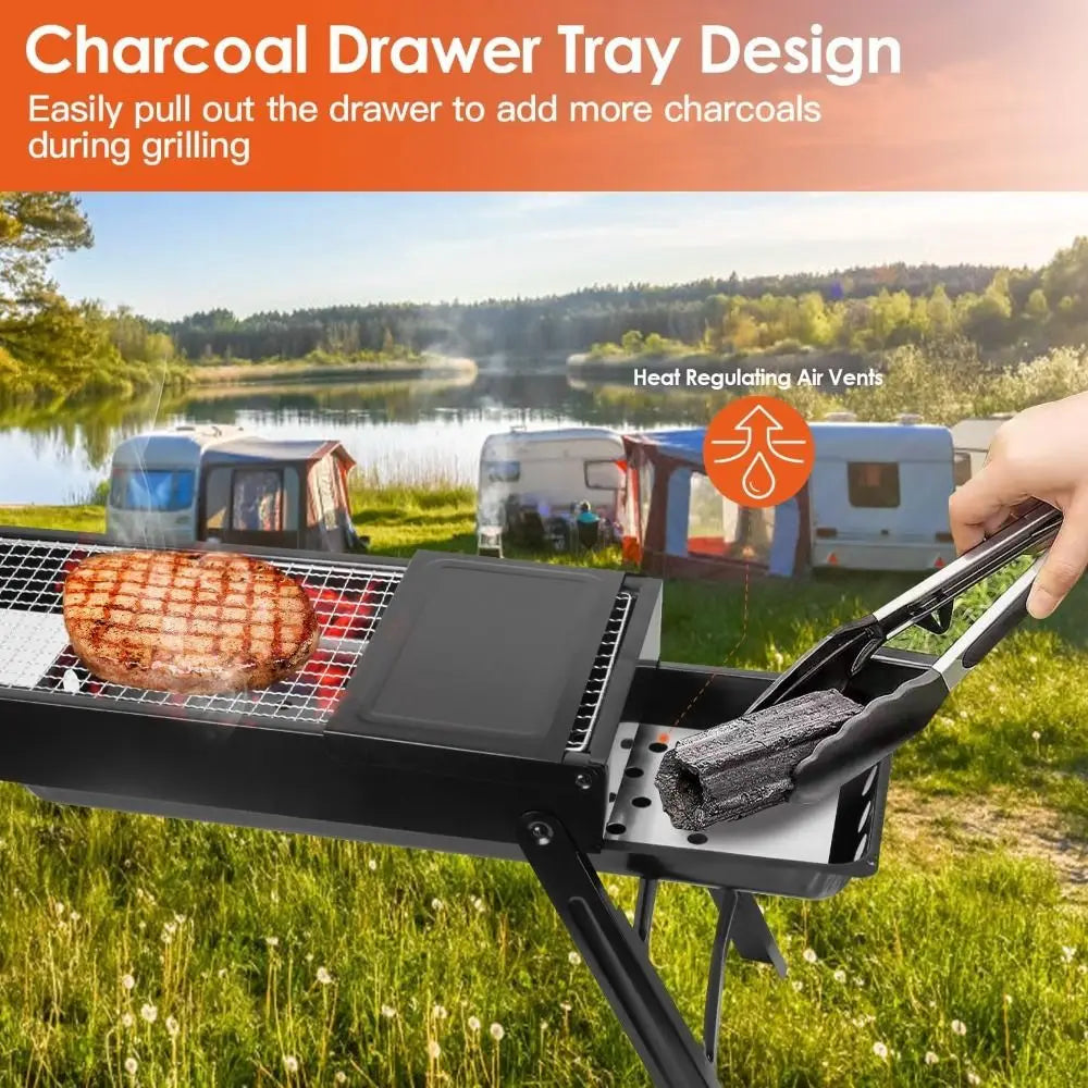 Folding Charcoal BBQ Grill with Side Trays – Portable Tabletop Charcoal BBQ Grill Richie's