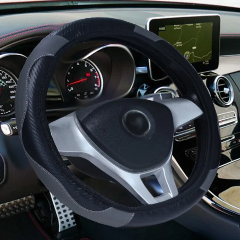 PU Carbon Fiber Leather Car Steering Wheel Cover 14.5–15" Steering Wheel Cover Richie's 1pc 4