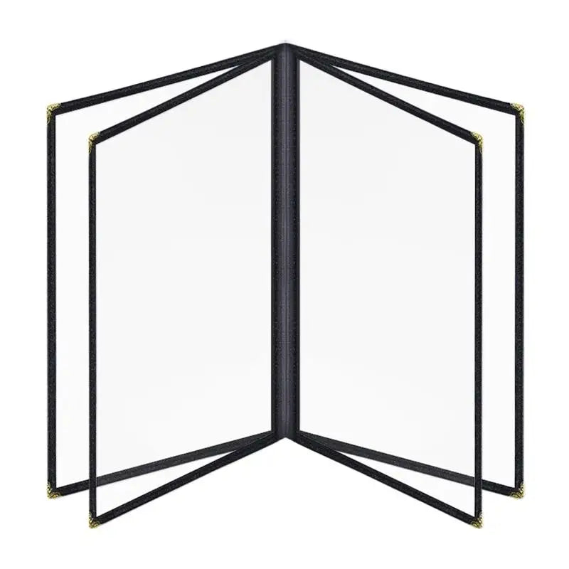 Foldable A4 PVC Menu Cover – Waterproof Double Panel Holder Menu Cover Holder Richie's Black 4 Pages
