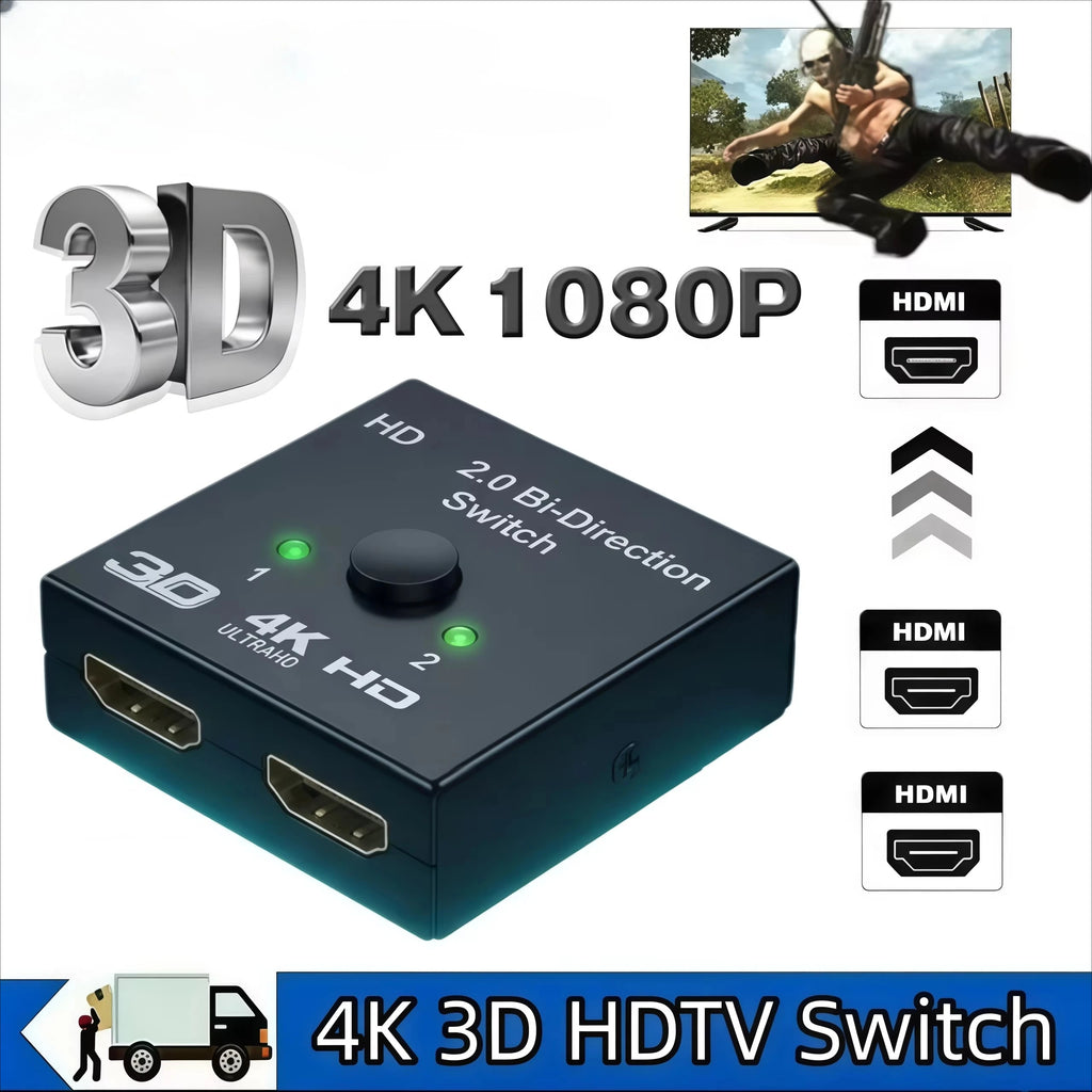 4K HDMI Bidirectional Switch Splitter 2.0 – 1x2/2x1 Adapter HDMI Switch Splitter Richie's