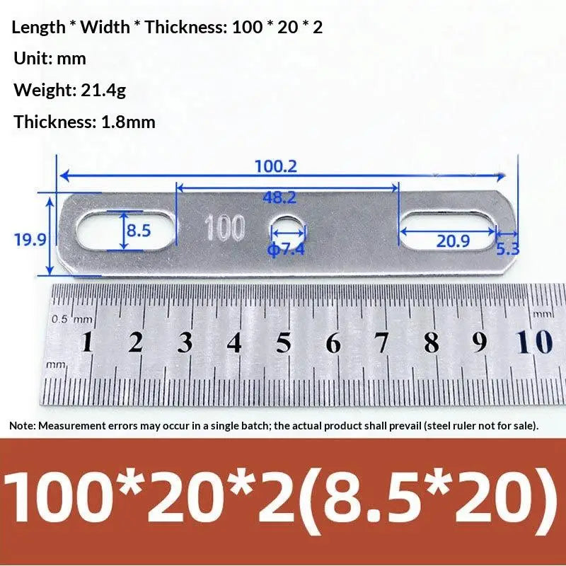 304 Stainless Steel Double Hole Flat Gasket Straight Plate Metal Flat Gasket Richie's 100x20x2cm B