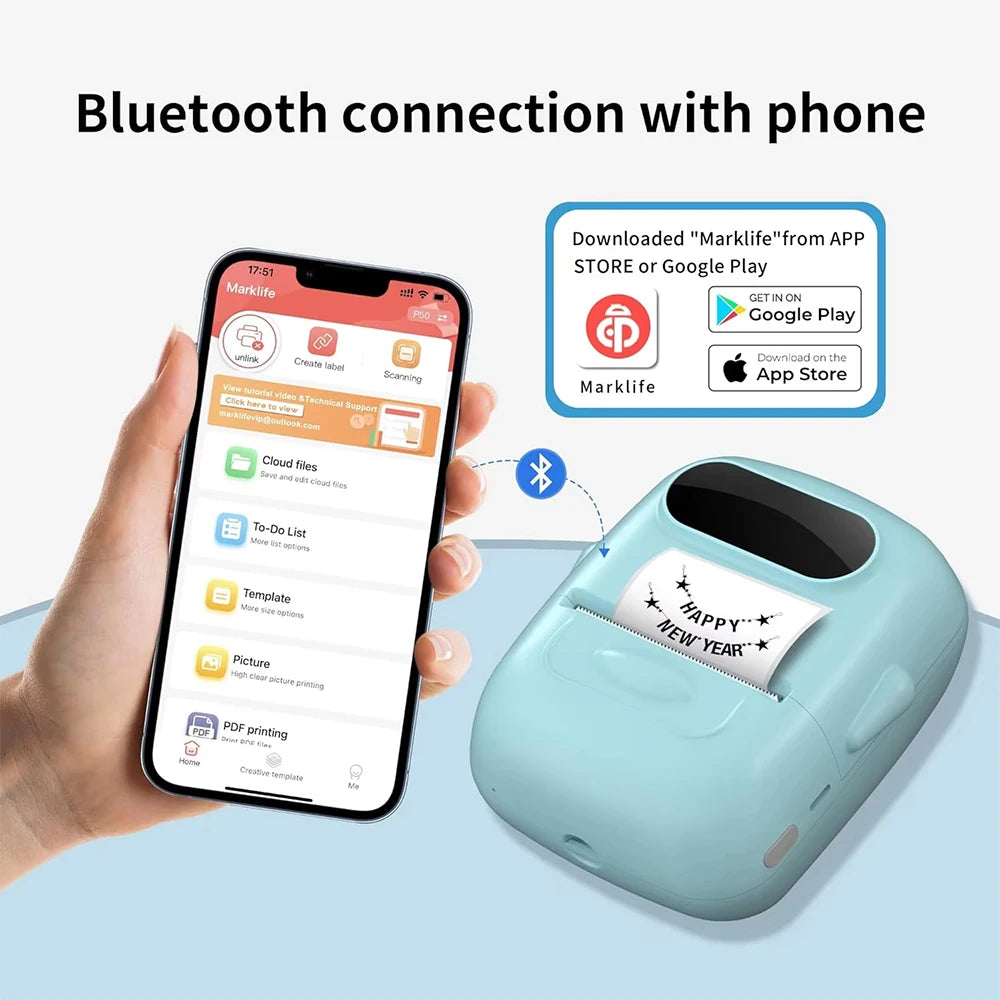 Marklife P50 Bluetooth Thermal Label Printer 12–50mm Thermal Label Printer Richie's