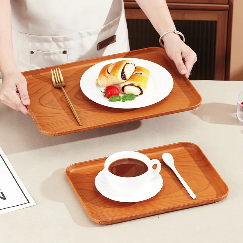 Wood Grain PP Plastic Serving Tray – Tea, Coffee & Food Serving Tray Richie's