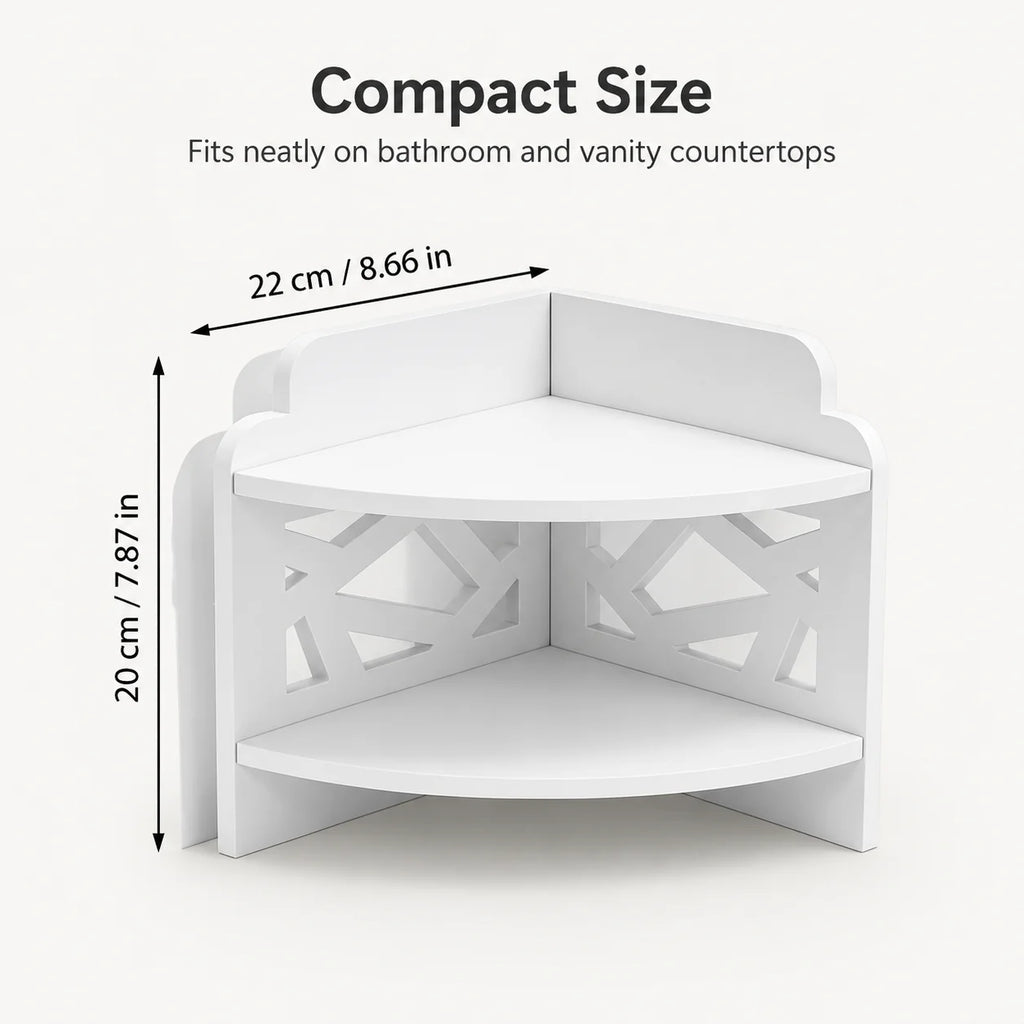 2-Tier White Corner Shelf – Bathroom Countertop Organizer Corner Storage Shelf Richie's