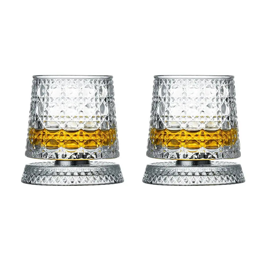 360° Rotating Whiskey Glass Spinning Crystal Tumbler Set of 2 Whiskey Glass Set Richie's F