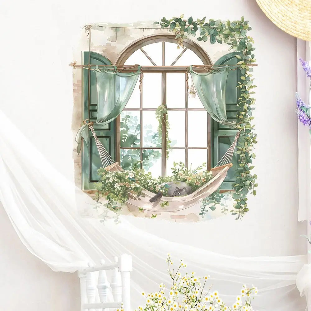 Multicolor Floral Window View Wall Sticker Self-Adhesive PVC Decal Wall Sticker Decal Richie's