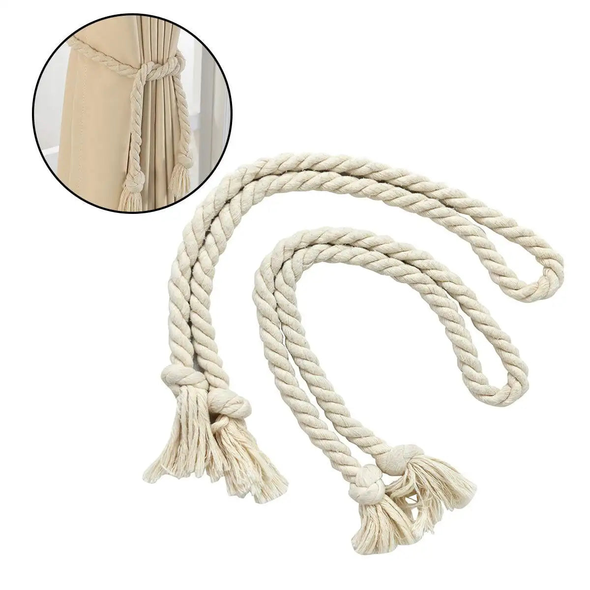 Nautical Rope Curtain Tiebacks Beige Cotton Pair – Heavy Duty Curtain Tiebacks Richie's