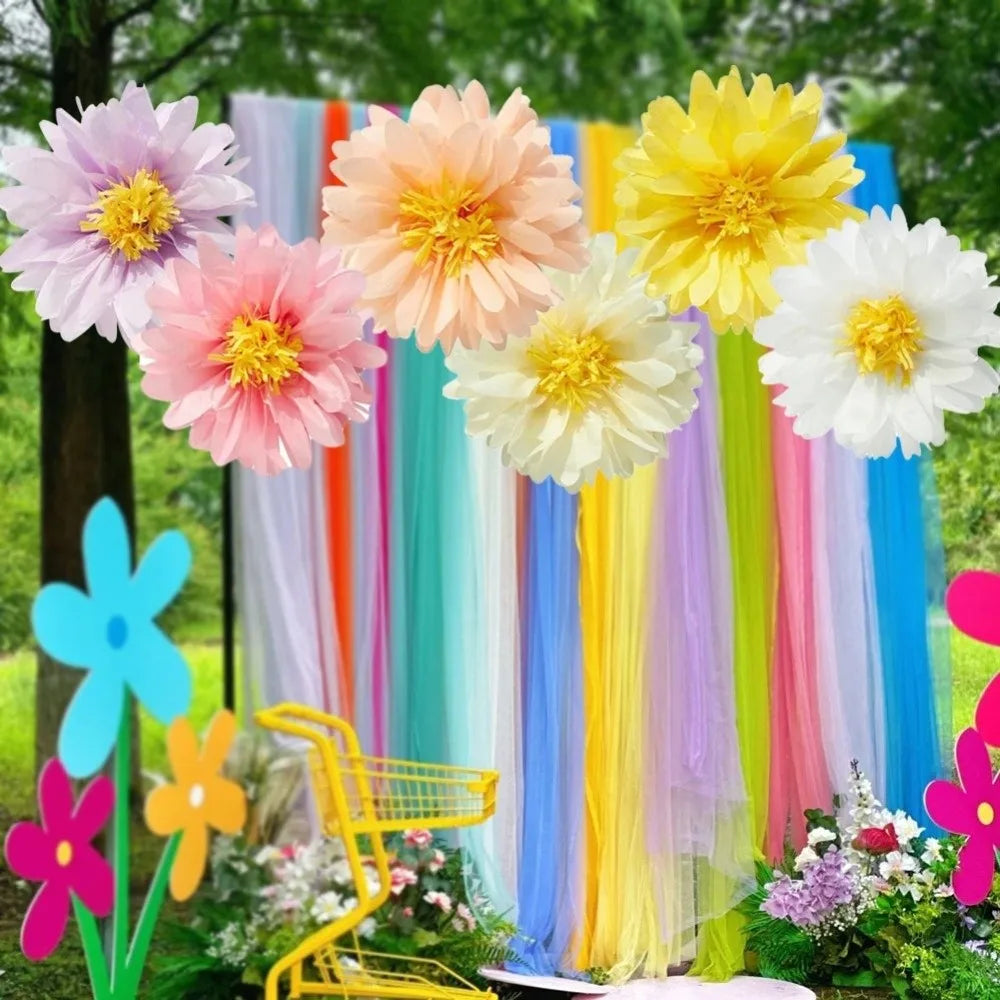 Daisy Paper Pom Poms Hanging Garland Set – 6 or 12 Pieces Paper Party Decorations Richie's