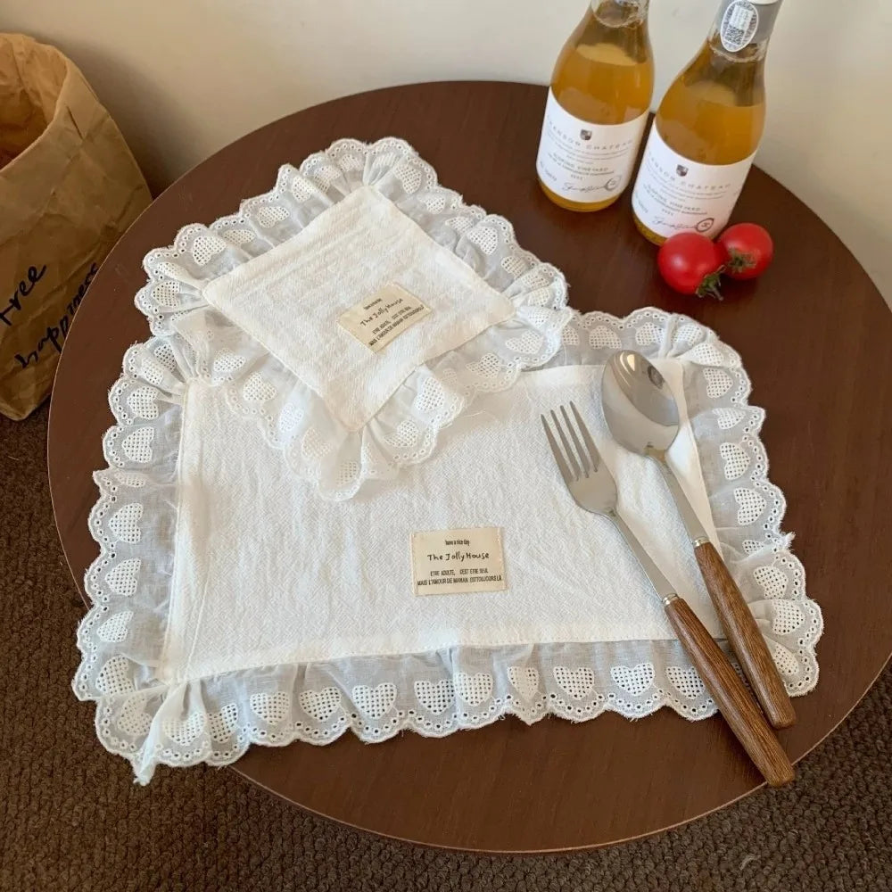 Lace Ruffle Placemat Cotton Fabric Flounced Edges Wedding Decor Lace Ruffle Placemat Richie's Red M