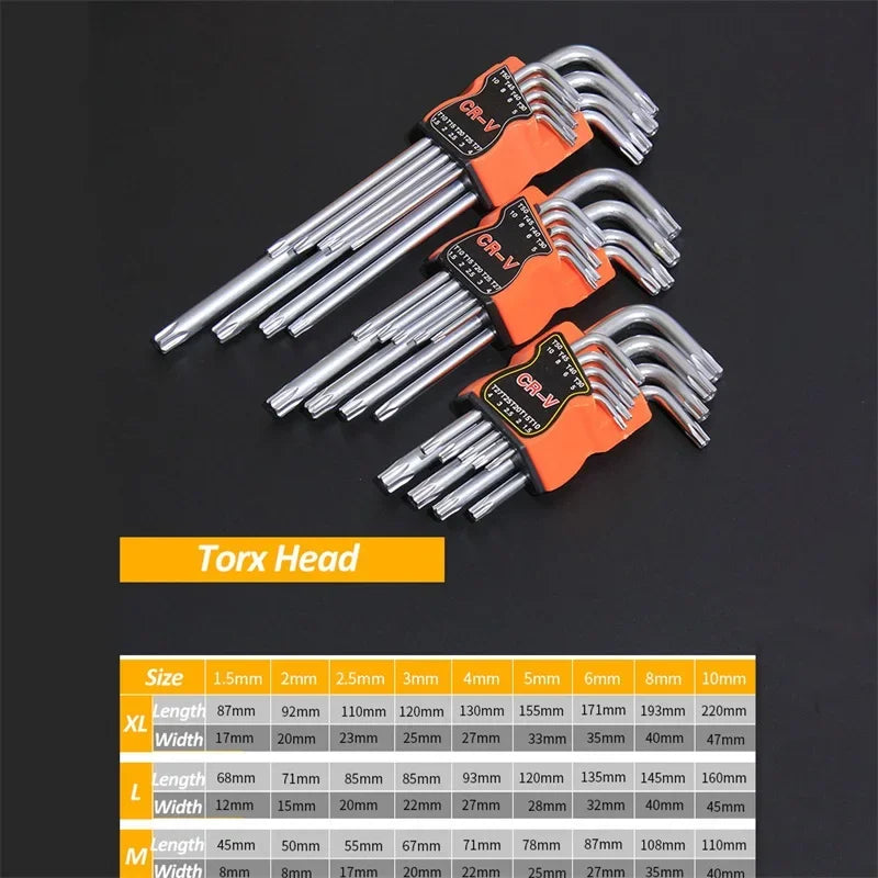 9-Piece Double-End L-Type Allen Hex Wrench Set – CR-V Steel Hex Wrench Set Richie's Torx Head XL