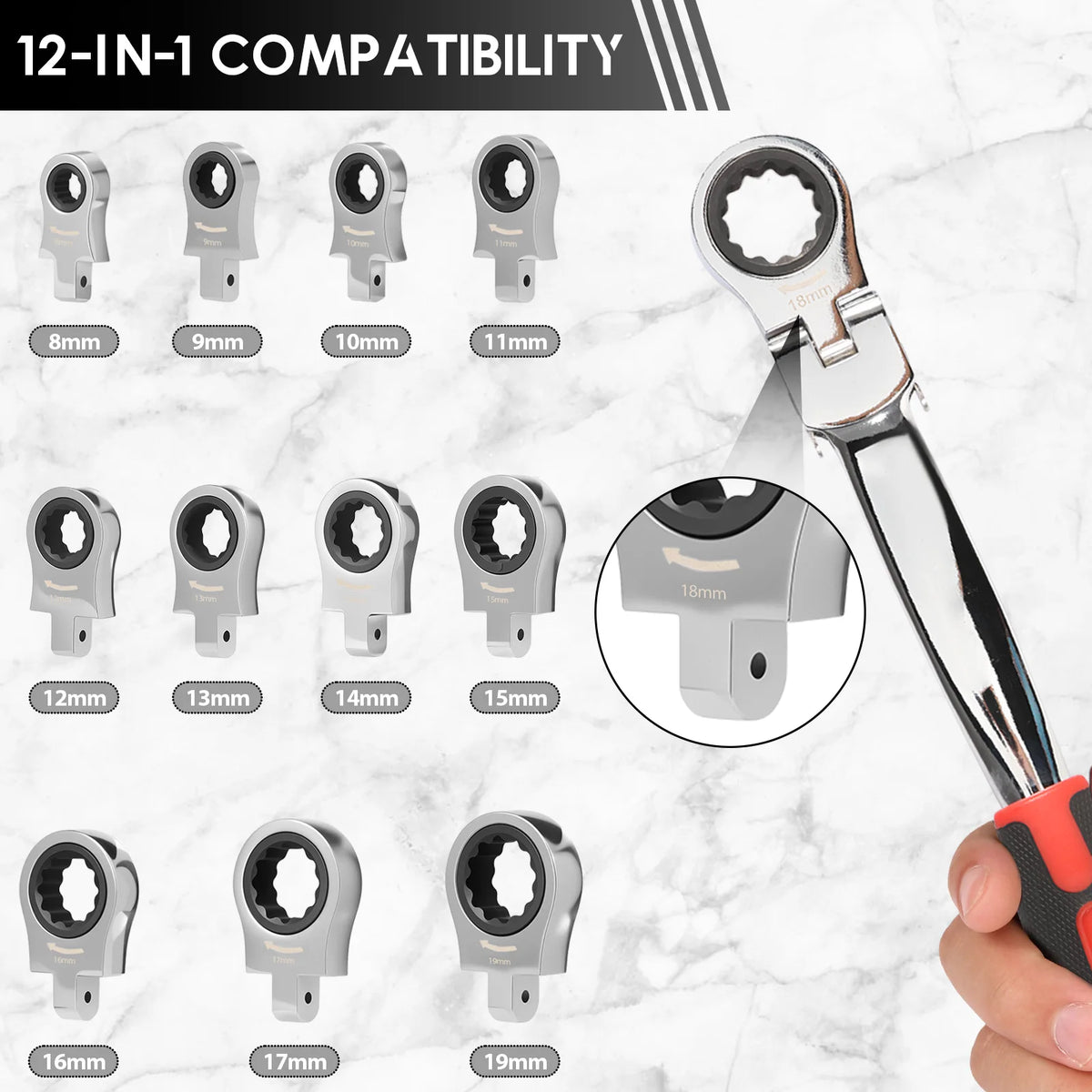 Flex Head Ratchet Wrench Set 8–19mm | Chrome Vanadium 11/12pc Ratchet Wrench Set Richie's