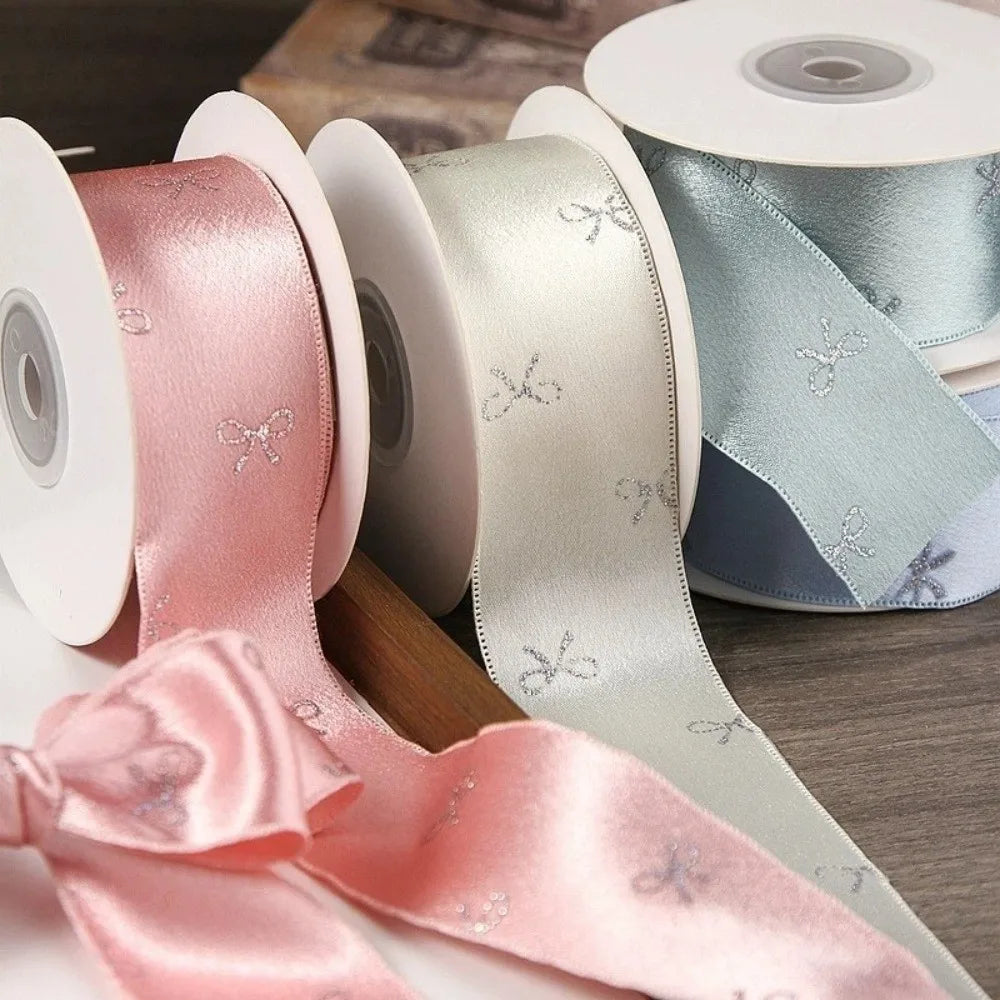 Silver Foil Bow Print Ribbon 40mm 10 Yards – Gift Wrapping Craft Ribbon Richie's