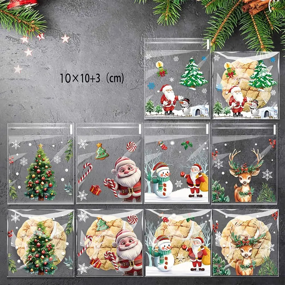 100 Pcs Christmas Candy Cookie Bags – Self-Adhesive Xmas Bags Christmas Gift Bags Richie's