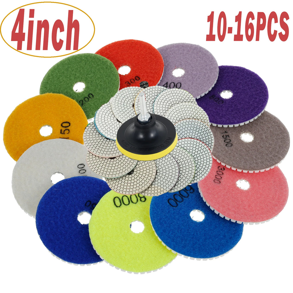 4" Diamond Polishing Pads Kit 10-16 Pcs Wet/Dry for Granite Diamond Polishing Pads Richie's