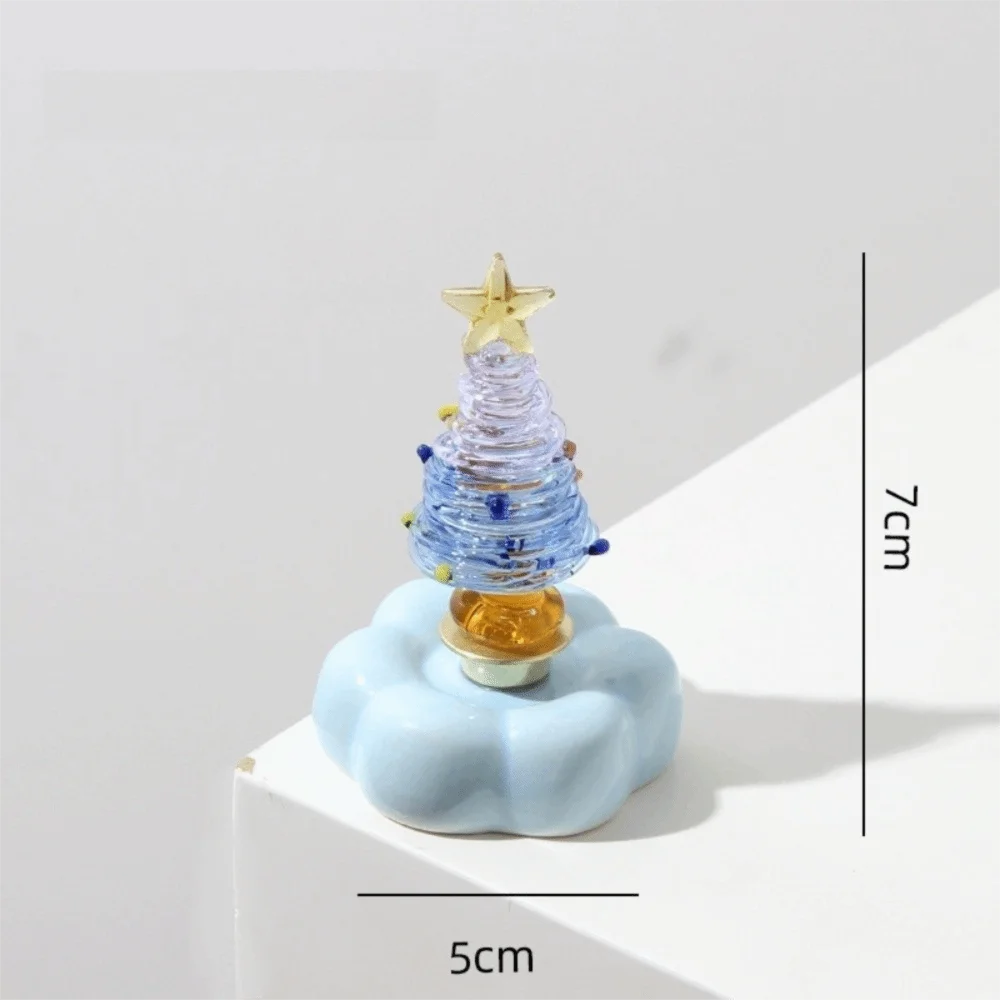 Glass Christmas Tree Figurine with Rotating Ceramic Base | Mini Christmas Figurine Richie's Purple Blue