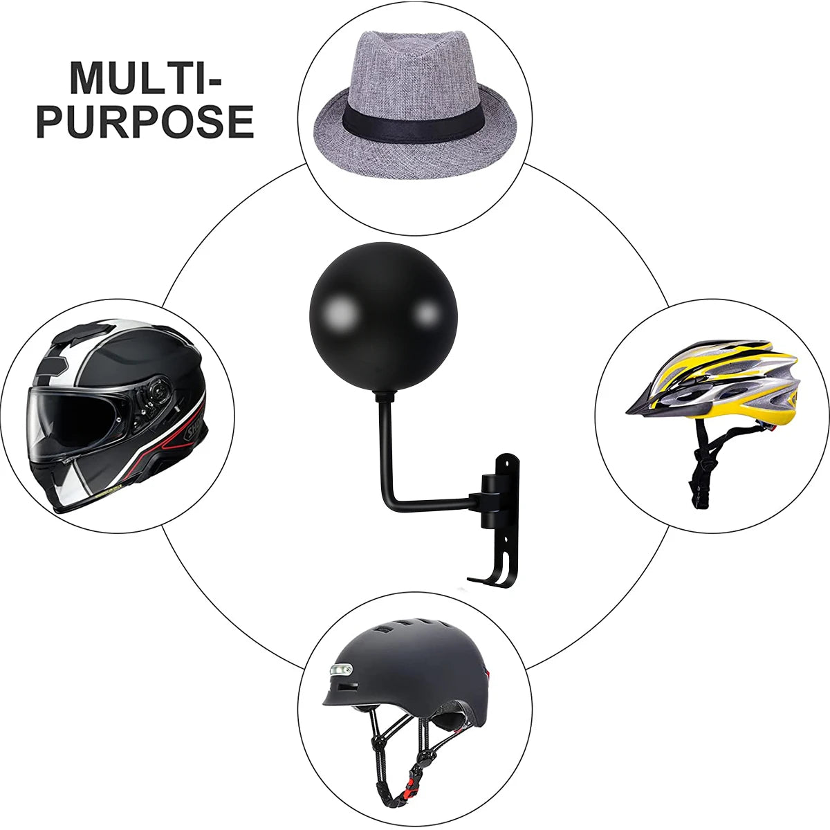 Wall Mount Motorcycle Helmet Holder 180° Dual-Ball Rack 2PCS Helmet Wall Rack Richie's