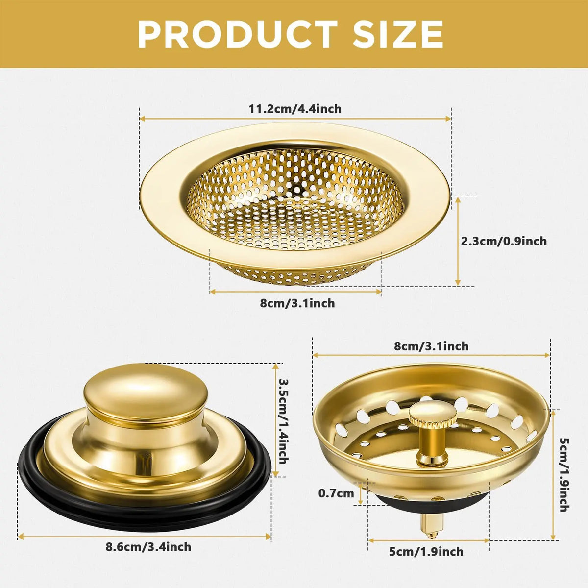 Universal Kitchen Sink Drain Filter 3-Piece Set Sink Drain Filter Richie's gold