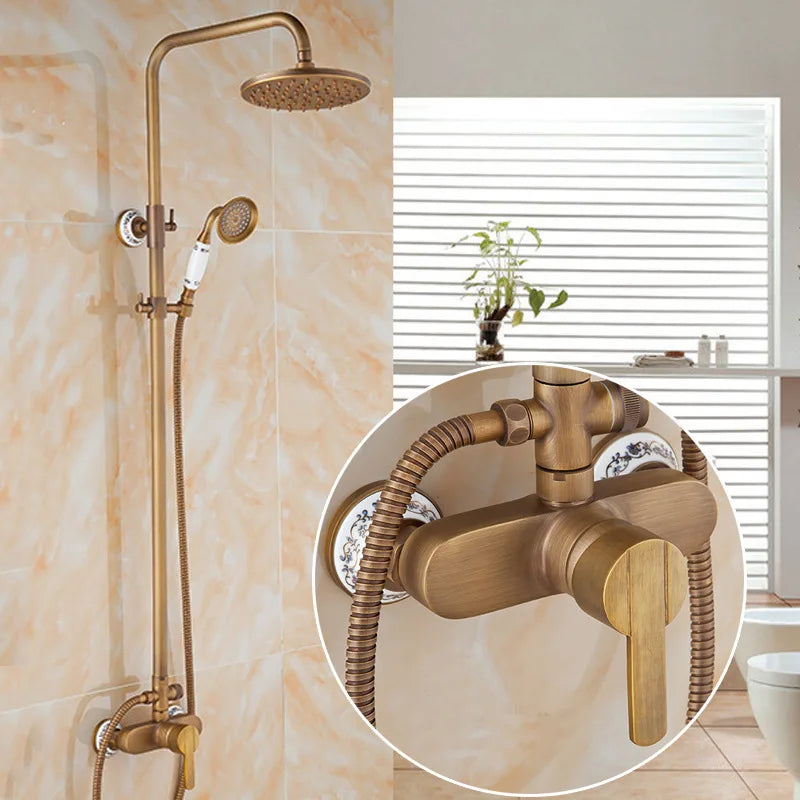 Antique Brass Wall Mounted Bathtub Shower Mixer Faucet Set Shower Mixer Faucet Richie's