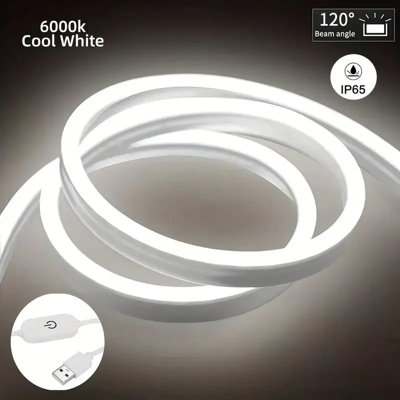 USB LED Strip Light IP65 Waterproof COB 5V Warm White Neon Tape LED Strip Light Richie's Cool White USB 2M