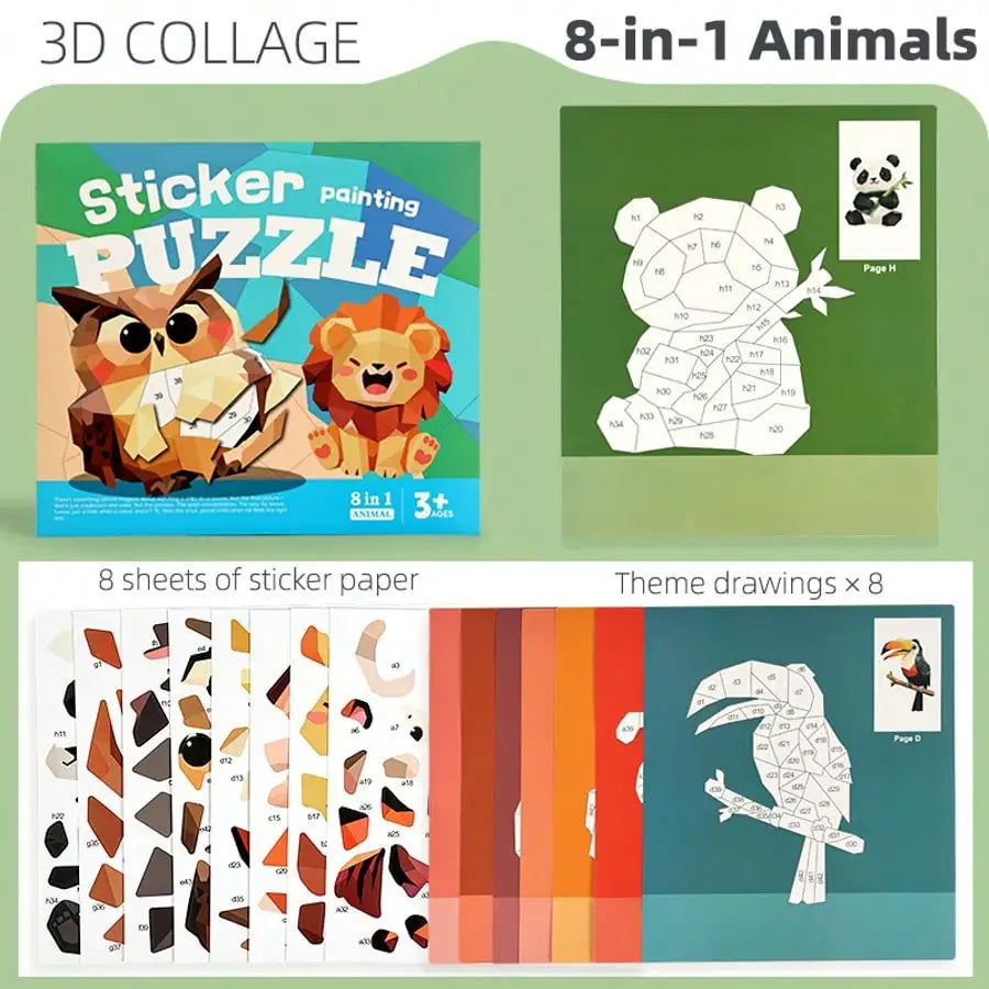 Children's 3D Pop-Up Sticker Book – Montessori Quiet Book Ages 3–6 Kids Activity Book Richie's BQ-1306-animals