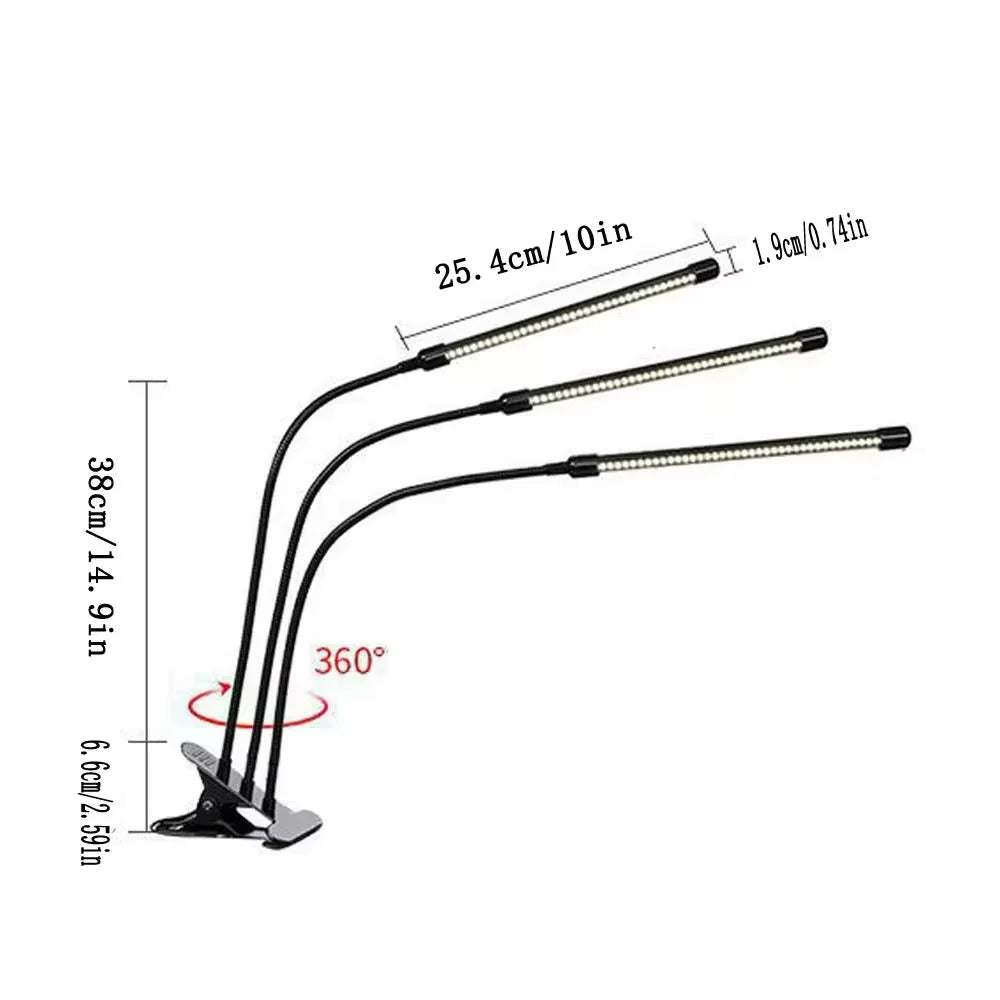 LED USB Grow Light Full Spectrum 3000K Dimmable Clip Phytolamp LED Grow Light Richie's 3 Heads USB Port