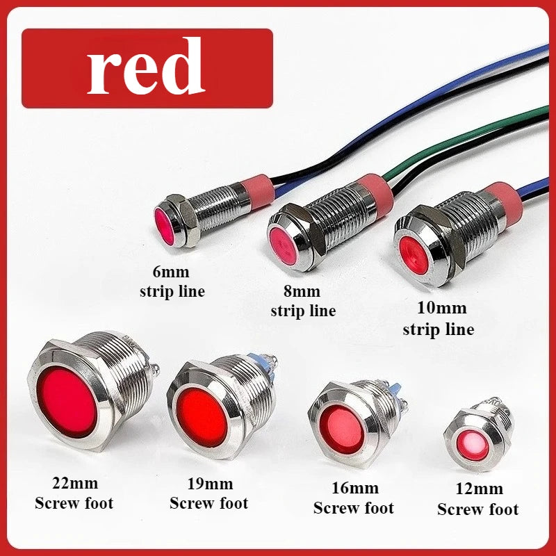Metal LED Indicator Signal Lamp IP65 Waterproof 3–220V Multi-Size LED Indicator Lamp Richie's red 3-6V 19mm Screw foot