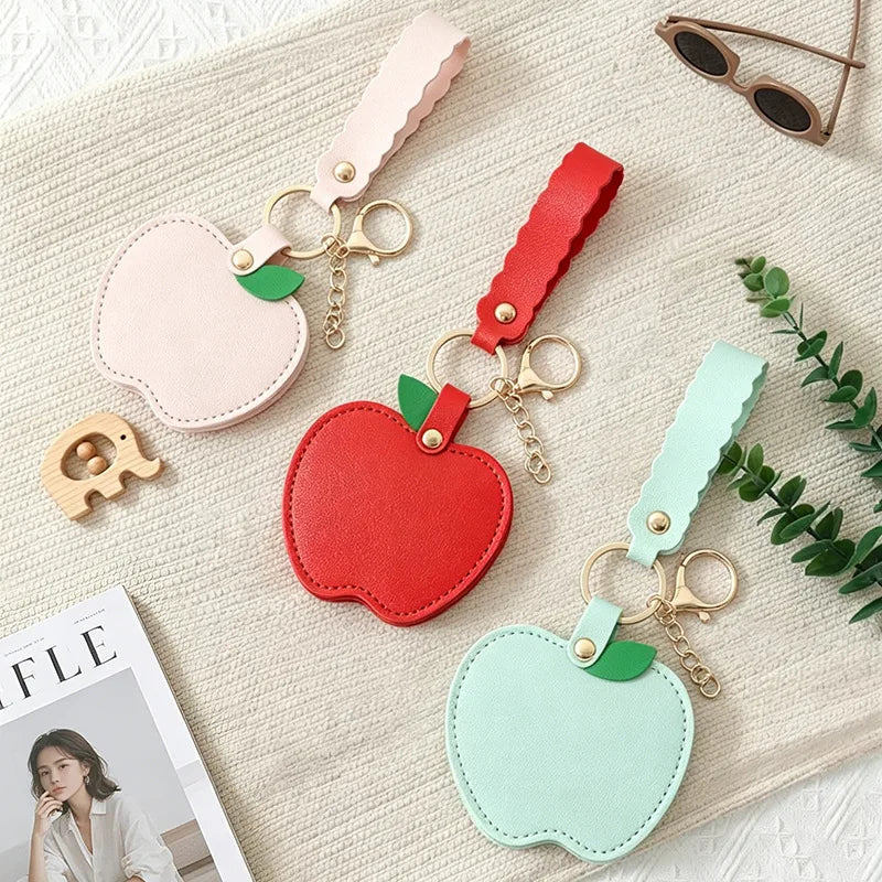 Apple Shape Mini Makeup Mirror Keychain – PU Leather Portable Compact Mirror Keychain Richie's