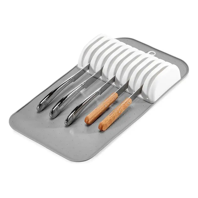 Knife Drawer Organizer Mat – 5 or 11 Slot Non-Slip Knife Drawer Organizer Richie's L Gray