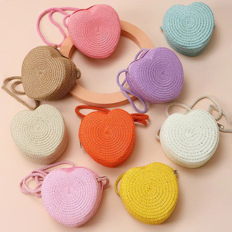Woven Straw Crossbody Bag & Heart Coin Purse – Kids Beach Bag Woven Crossbody Bag Richie's