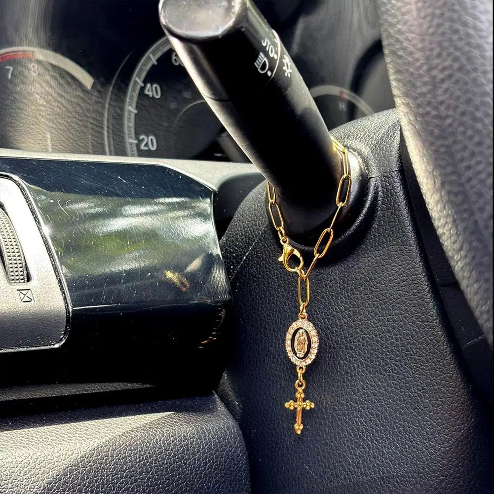 Cross & Virgin of Guadalupe Car Rosary Steering Wheel Chain Car Rosary Ornament Richie's