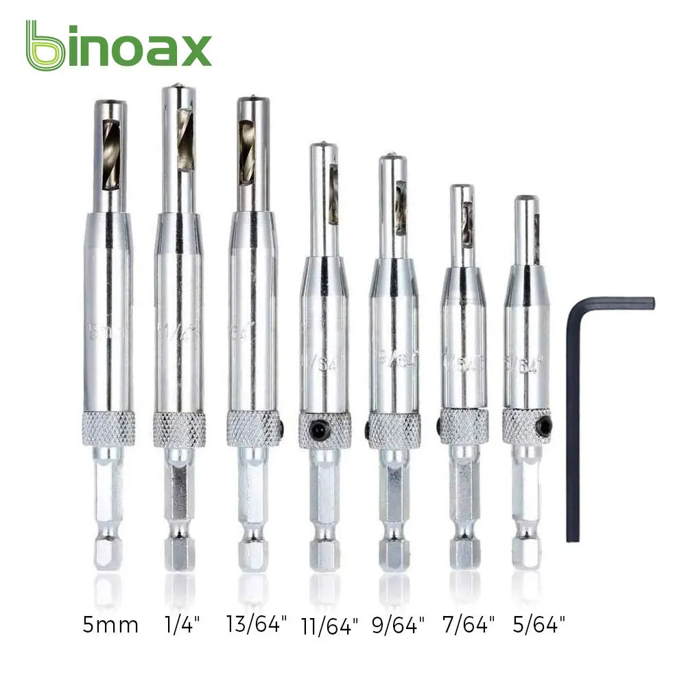 Binoax 7-Pc Self-Centering Hinge Drill Bit Set, Spring Loaded Hinge Drill Bit Set Richie's