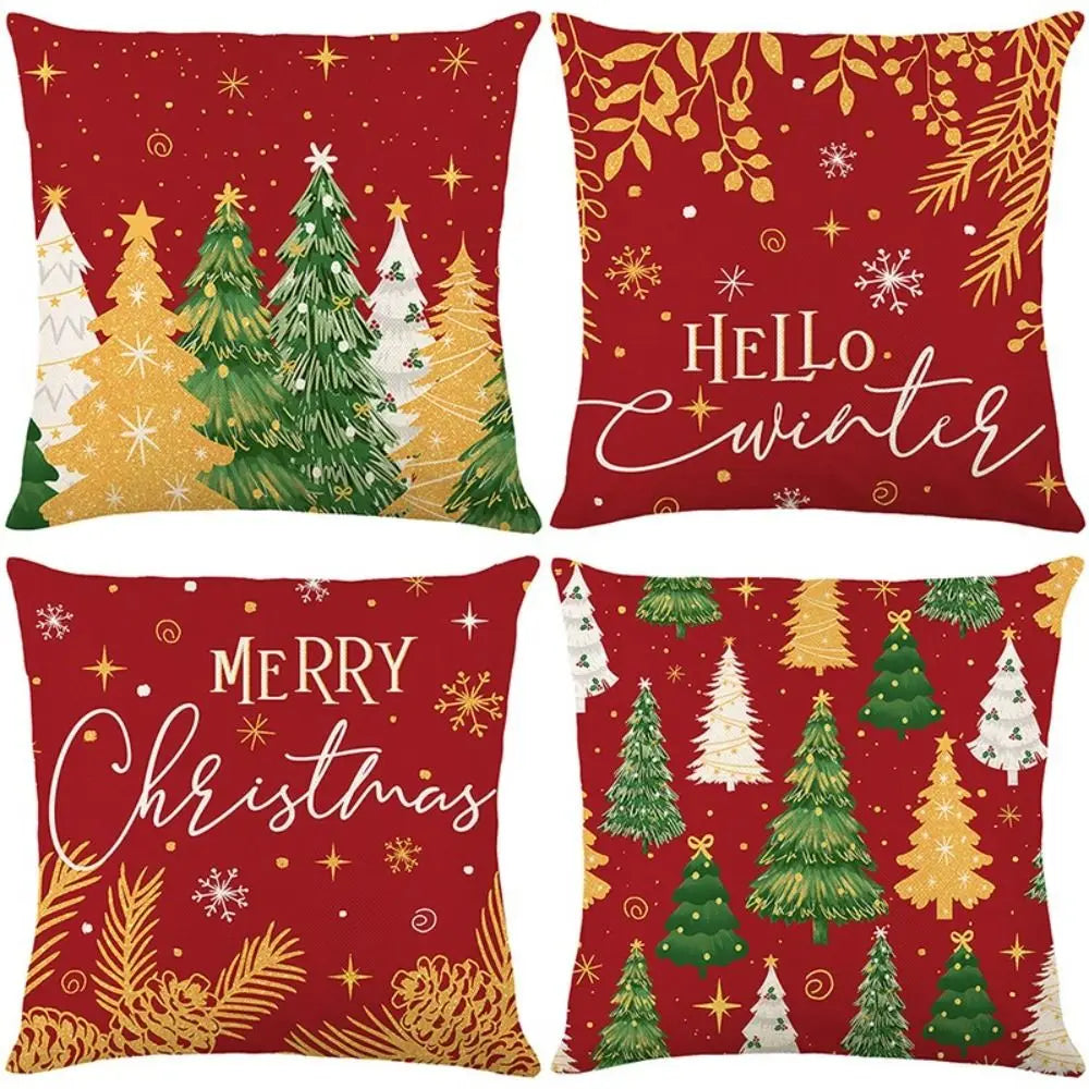 Christmas Cushion Cover – Tree Print Checkered Pillowcase 45×45cm Decorative Pillow Cover Richie's