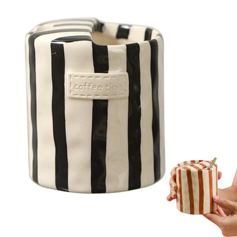 Minimalist Striped Ceramic Coffee Mug & Plate Set 300ml Ceramic Coffee Mug Richie's 201-300ml Black