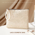 Lace Cosmetic Pouch with Pearl Chain – Women's Makeup Bag Cosmetic Makeup Bag Richie's L-23X21X4CM-beige