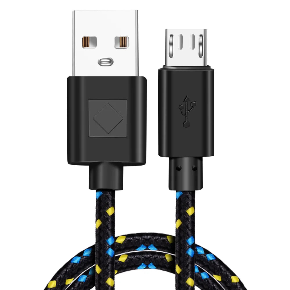 FUCHU 2m Nylon Braided Micro USB Fast Charging Cable – Multi-Color Micro USB Cable Richie's Black 2m