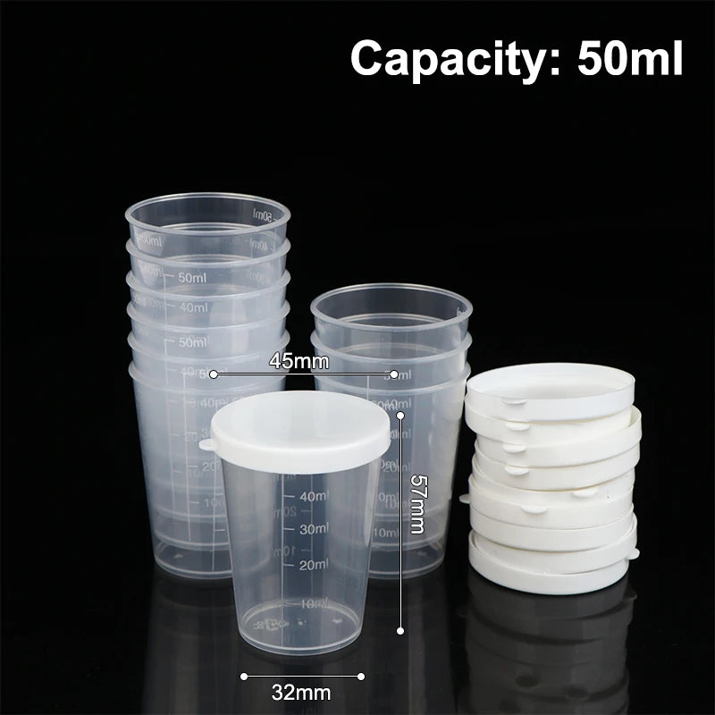 10Pcs Clear Measuring Cups with Lids 20ml–100ml Plastic Set Plastic Measuring Cups Richie's 50ml